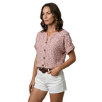 Lillie Buttonfront Sommer-Top – Damen Kurzarm Top mit Blumenprint