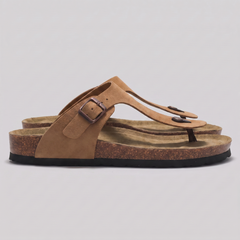 Herren Sandalen | Leder-Sandalen mit T-Riemen | Reguläre Offene Freizeitsandalen | Schmid