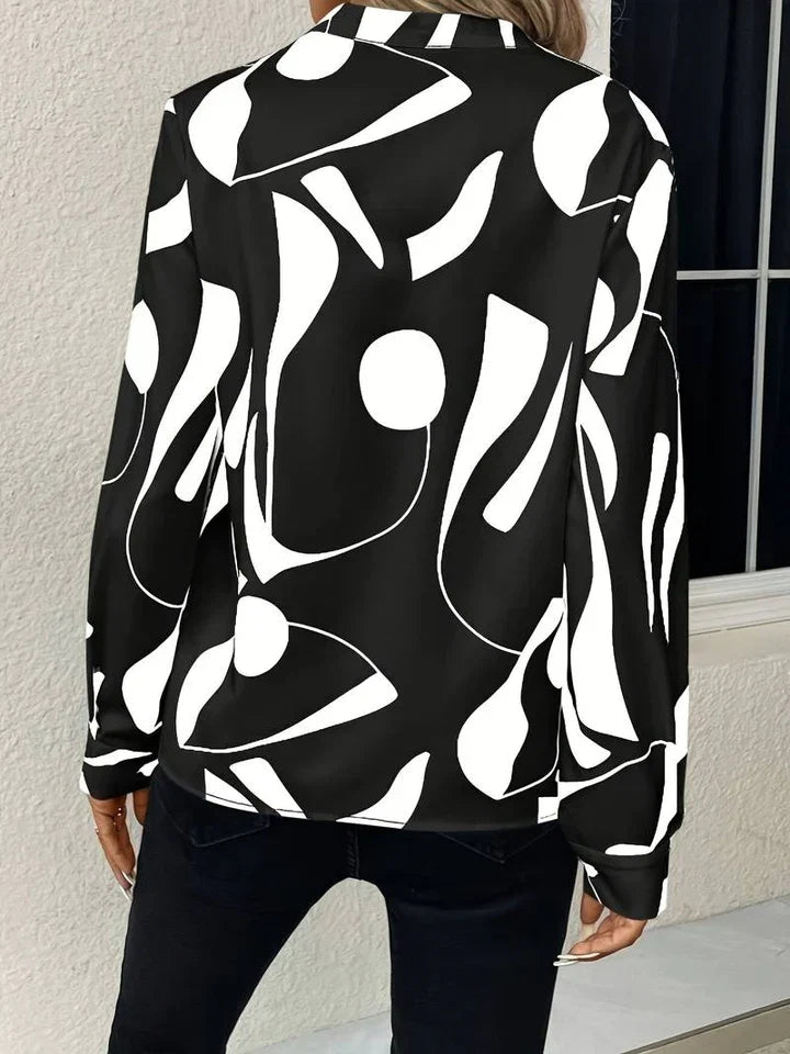 Damen V-Ausschnitt Bluse aus Polyester Spandex | Reverskragen mit Langarm Strickdesign | Freizeit Oberteil für Alltag | Schmid