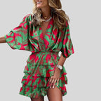 Damen Kleid aus Polyester | Lockere Passform Minikleid | V-Ausschnitt und Rüschendetails für Alltag und Sommer | Schmid