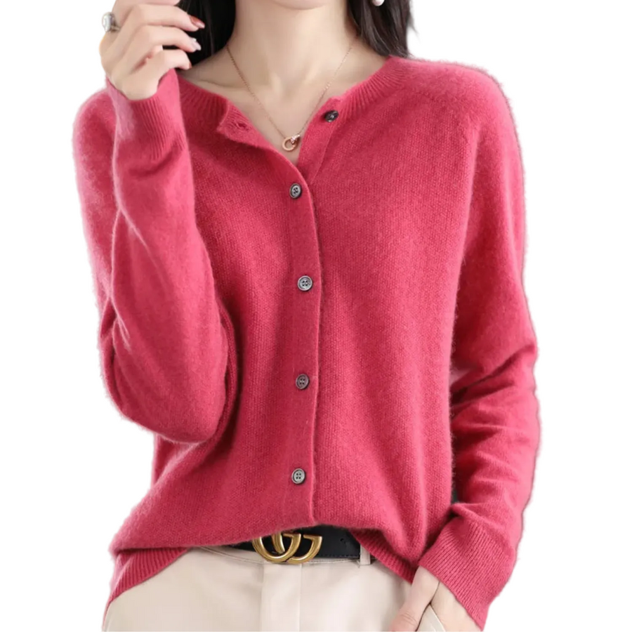 Damen - Wollpullover mit V-Ausschnitt und Knopfleiste