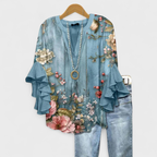 Damen Bluse | Bluse mit Tiefem V-Ausschnitt und Schleifenärmeln | Reguläre Passform aus Polyester für Alltag und Freizeit | Schmid