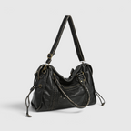 Schwarze Damen-Schultertasche | Kunstleder mit Reißverschlussfach Vorne | Doppelhenkel & Langer Schulterriemen für den Alltag | Schmid