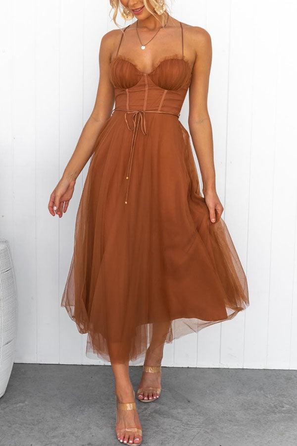 Damen Maxikleid aus Chiffon – ärmellos, Träger, Knöchellang
