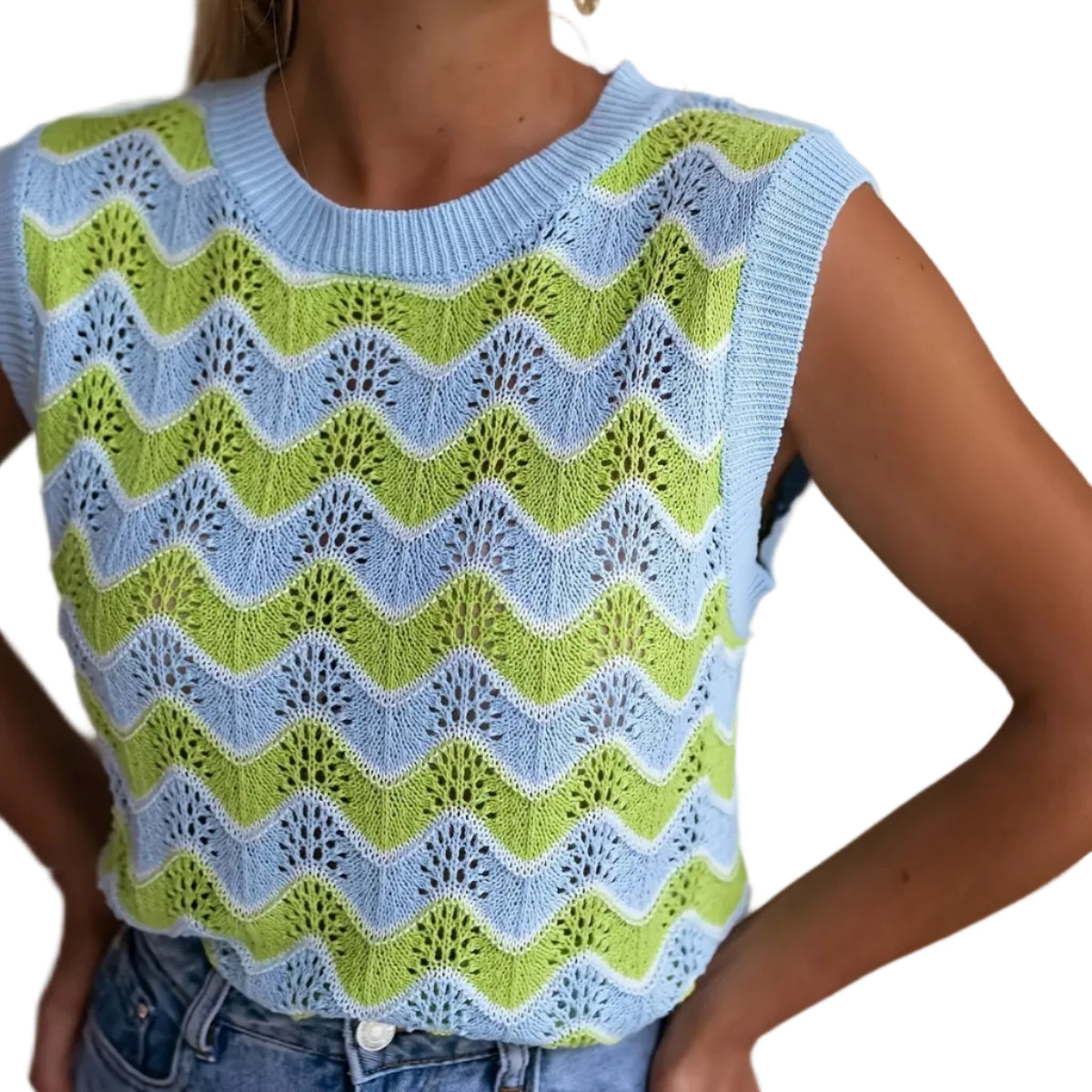 Damen Sommertop I Stricklook | Ärmelloses Rundhalstop I Acrylmix | Alltagsgebrauch | Schmid