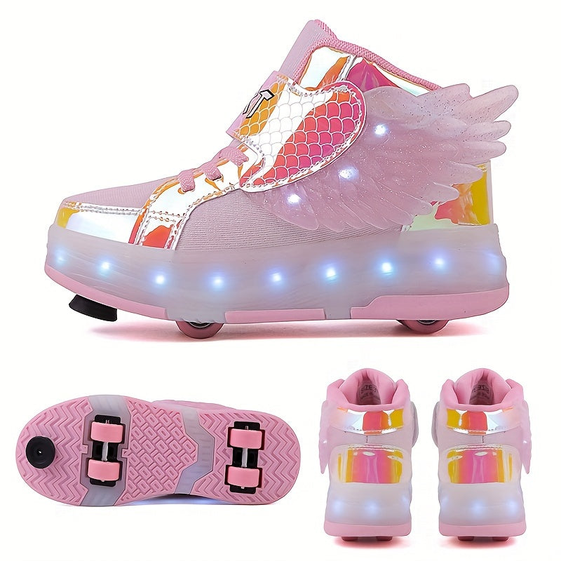 Leuchtende Rollschuh-Sneaker Mit Flügeln – Kinder LED-Rollschuhe