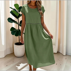 Damen Maxikleid | Kurzarm Maxikleid mit Rundhalsausschnitt | Reguläre Passform Baumwollkleid | Schmid
