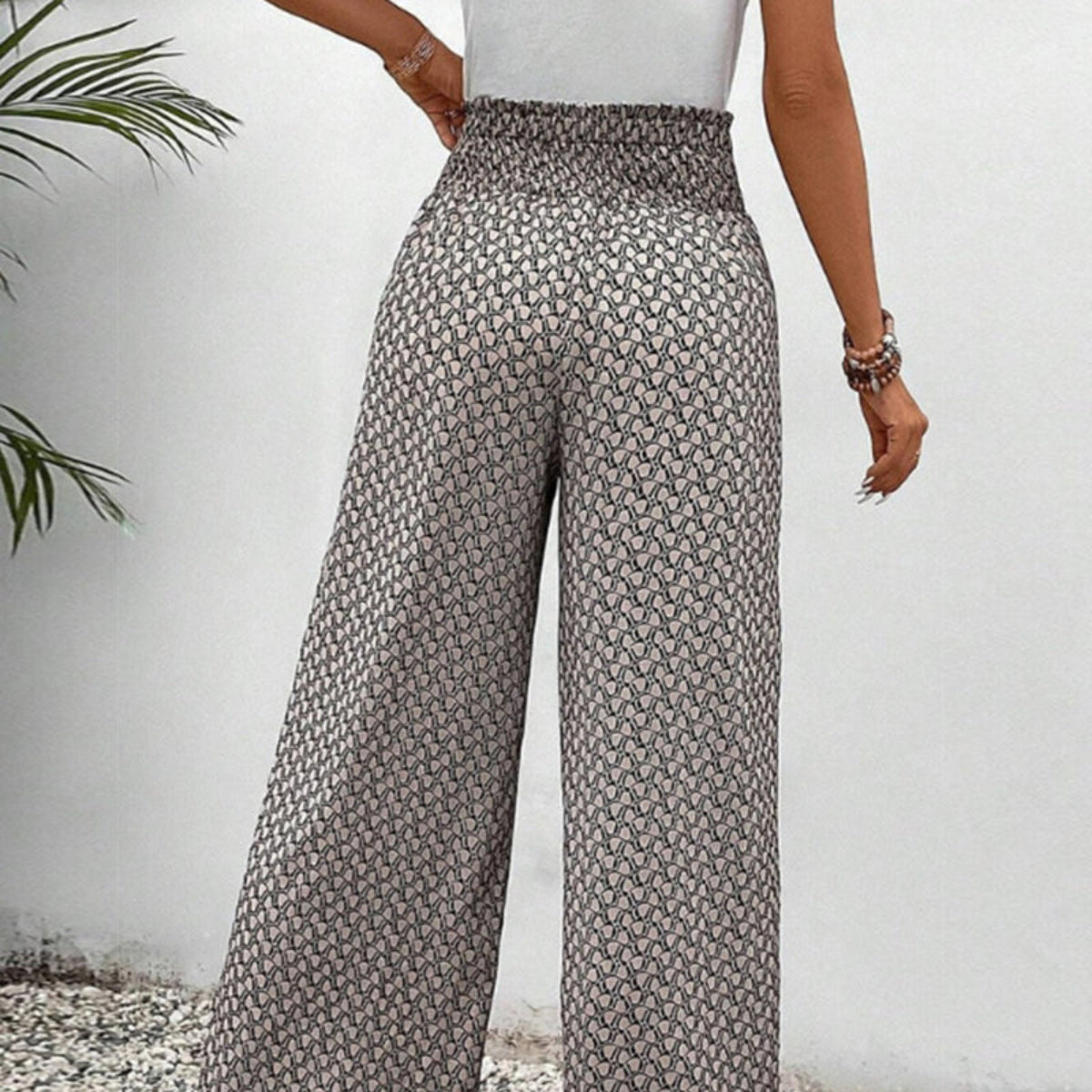 Damenhosen aus Polyester | Weite Hosenbeine | Geometrisches Muster für Alltag und Freizeit | Schmid