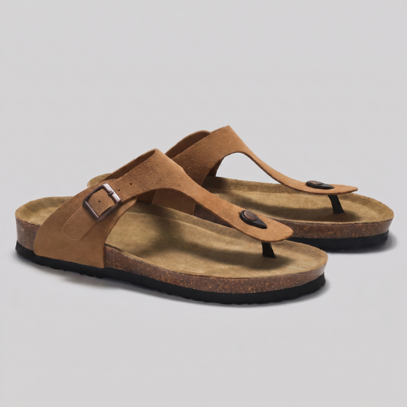Herren Sandalen | Leder-Sandalen mit T-Riemen | Reguläre Offene Freizeitsandalen | Schmid