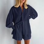 Damen Zweiteiler | Bluse mit Puffärmeln und Shorts | Reguläre Passform aus Baumwolle für Alltag und Freizeit | Schmid