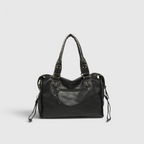 Schwarze Damen-Schultertasche | Kunstleder mit Reißverschlussfach Vorne | Doppelhenkel & Langer Schulterriemen für den Alltag | Schmid