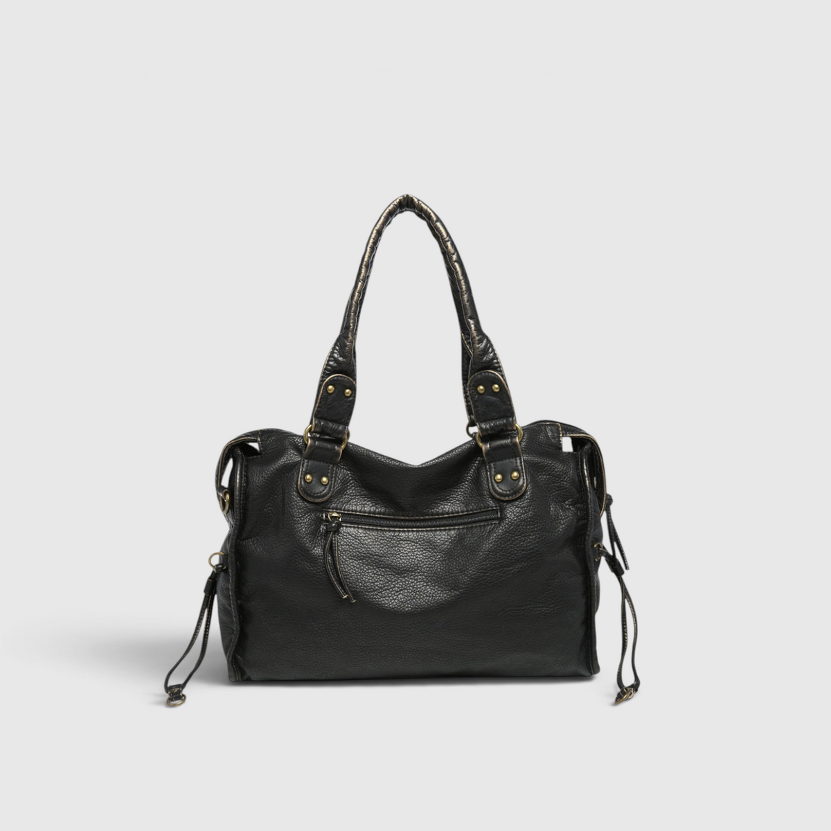 Schwarze Damen-Schultertasche | Kunstleder mit Reißverschlussfach Vorne | Doppelhenkel & Langer Schulterriemen für den Alltag | Schmid
