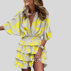 Damen Kleid aus Polyester | Lockere Passform Minikleid | V-Ausschnitt und Rüschendetails für Alltag und Sommer | Schmid