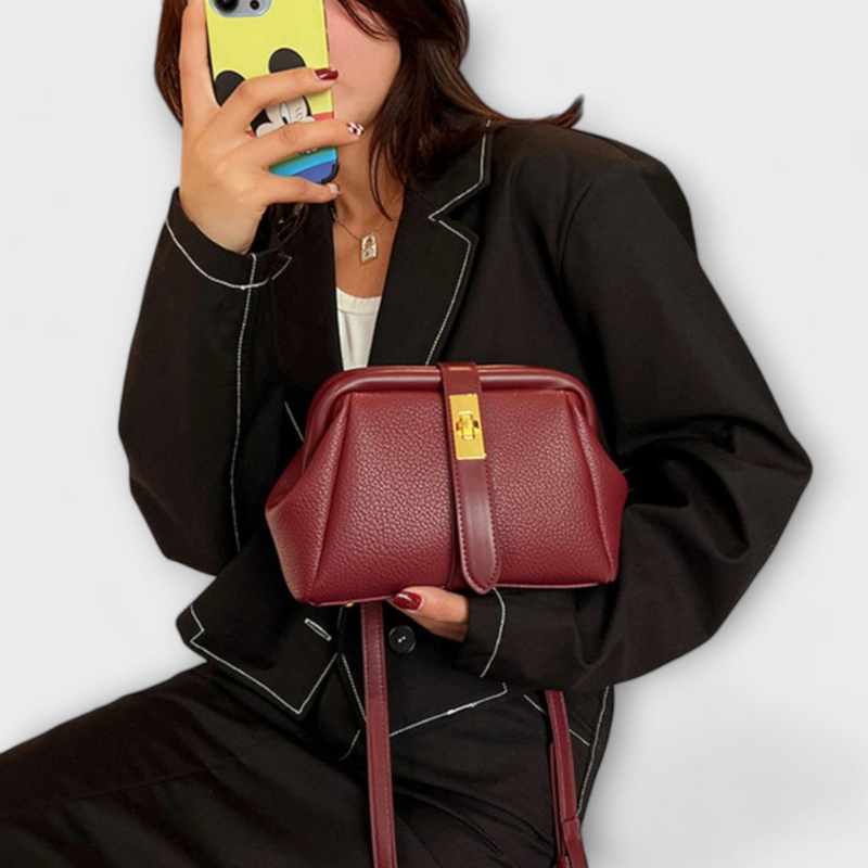 Damen Schultertasche aus PU | Strukturierte Handtasche mit Schlossdetail und Schulterriemen | Alltag und Freizeit | Schmid