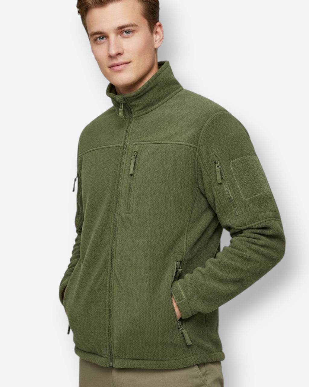Herren Fleecejacke | Hoher Kragen & Durchgehender Reißverschluss | Klassische Jacke mit Reißverschlusstaschen für Outdoor | Schmid