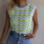 Damen Sommertop I Stricklook | Ärmelloses Rundhalstop I Acrylmix | Alltagsgebrauch | Schmid