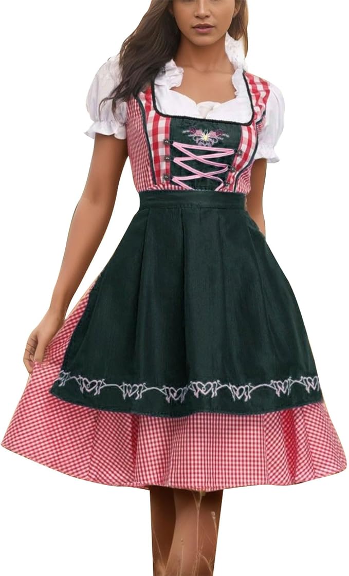 Damen Dirndl Set aus Mischgewebe | Reguläre Passform Trachtenkleidung | Schnüroberteil mit Schürze für Oktoberfest & Themenfeiern | Schmid