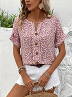 Lillie Buttonfront Sommer-Top – Damen Kurzarm Top mit Blumenprint