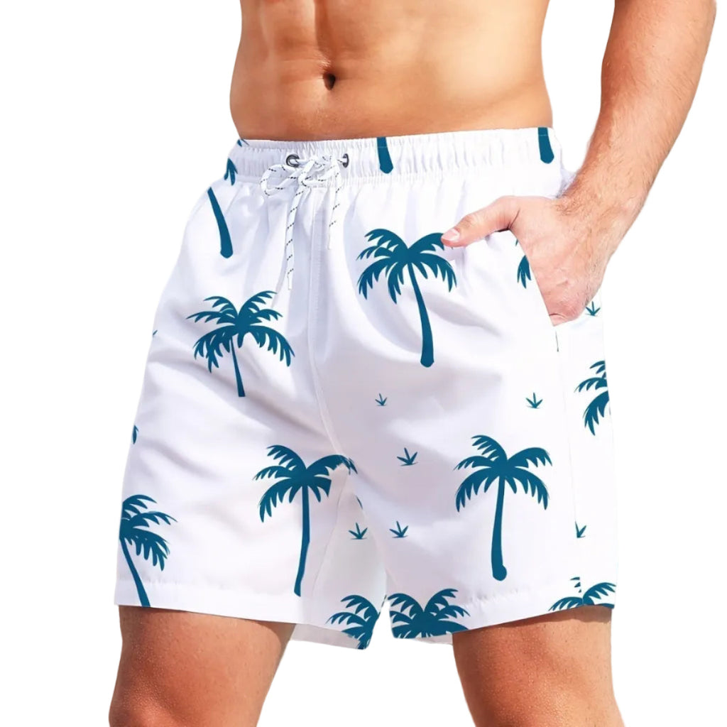 Herren Badeshorts Mit Palmenprint | Schnell Trocknende Badeshorts Mit Schnürung | Strand- Und Poolgebrauch | Schmid