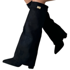 Knähöhe Damenstiefel – Ruskind mit Blockabsatz und elegantem Spange