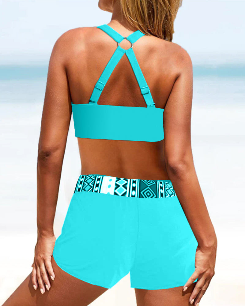 Tessa Bikini Mit Hohem Bund aus Chinlon – Geometrisches Muster
