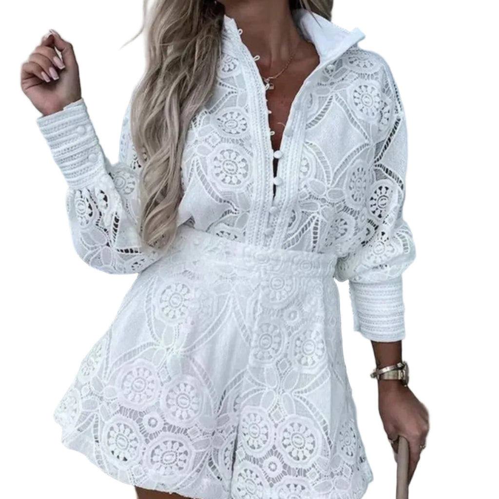 Damen Zweiteiliges Set aus Baumwolle und Polyester | Reguläre Passform Set mit Spitzendetails | Alltag und Urlaub | Schmid