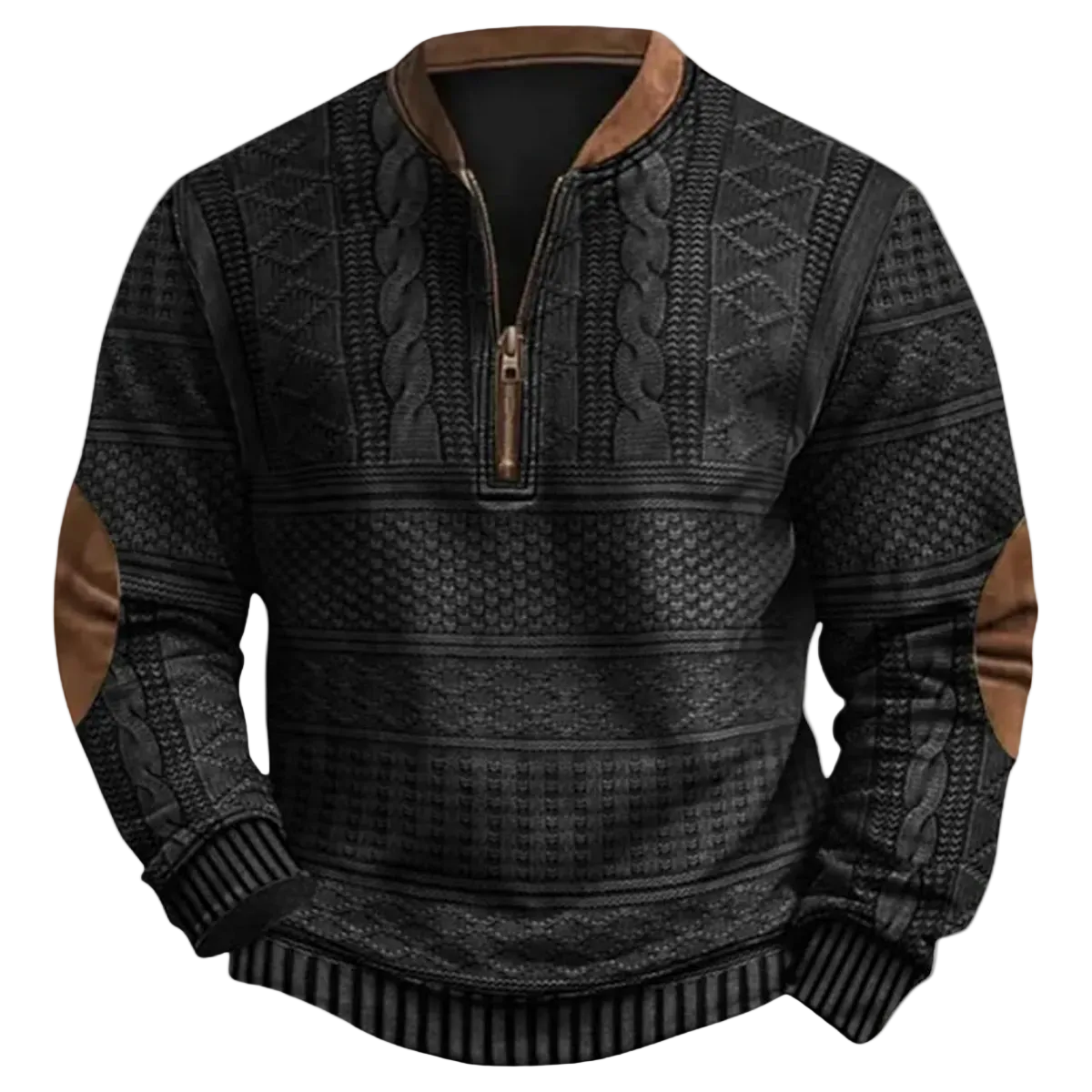 Siena - Herren Pullover mit Muster, Halbreißverschluss und Ellbogenpatches