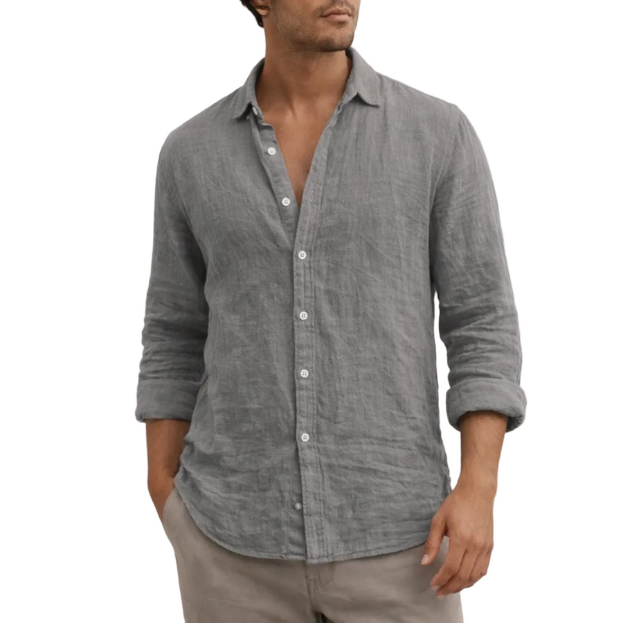 Leinenhemd - Herren Leinenhemd mit offenem Kragen und gerader Passform – Adrian Casual