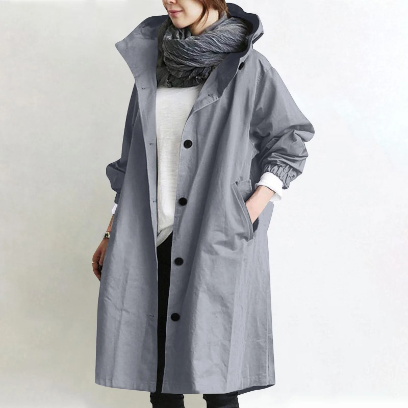 Damen Trenchcoat aus Baumwolle und Polyester | Oversize Langarm Mantel mit Seitentaschen | Alltag und Freizeit | Schmid