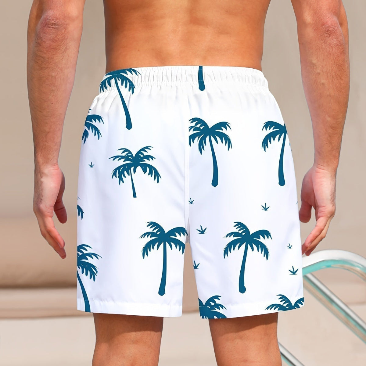Herren Badeshorts Mit Palmenprint | Schnell Trocknende Badeshorts Mit Schnürung | Strand- Und Poolgebrauch | Schmid