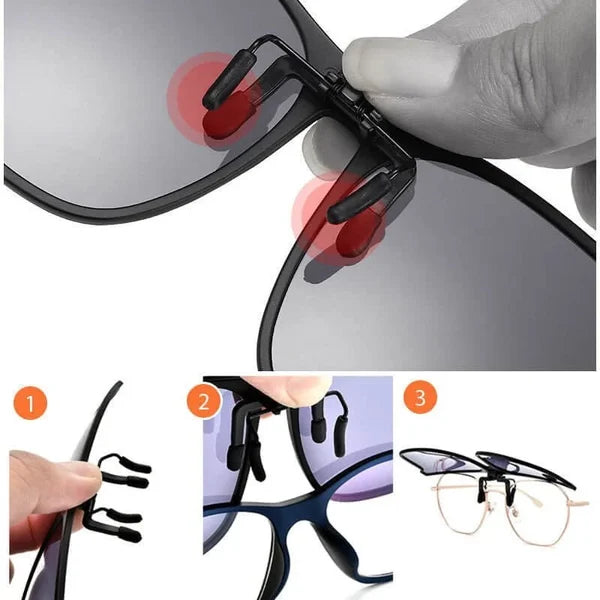 Clip-On Sonnenbrille | Polarisierte TAC-Gläser & UV400-Schutz | Faltbares Legierungsdesign für Korrektionsbrillen | Schmid