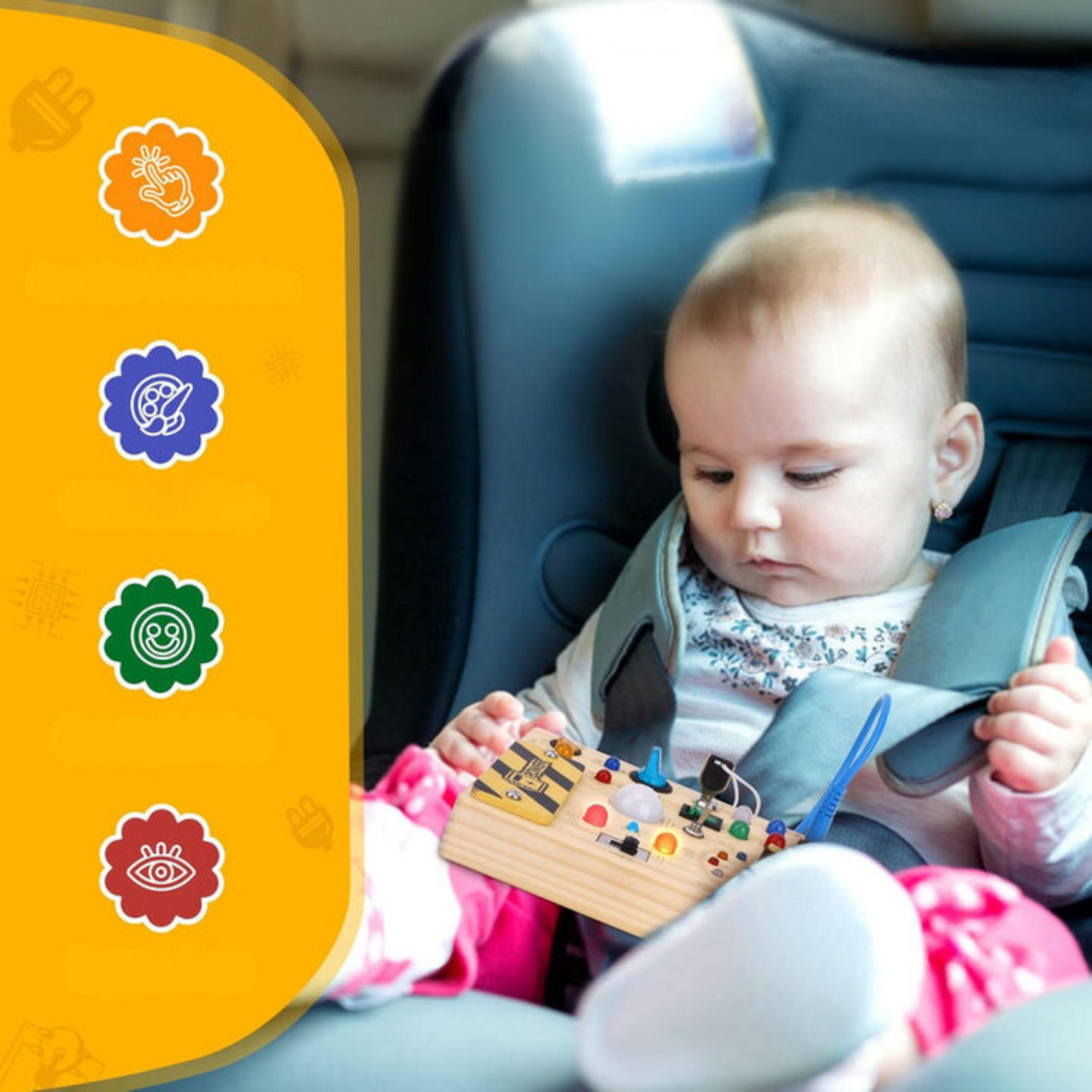 Montessori | Holz Aktivitätsbrett Mit 8 LED-Kontakten – Sinnes- Und Reisespielzeug För Barn