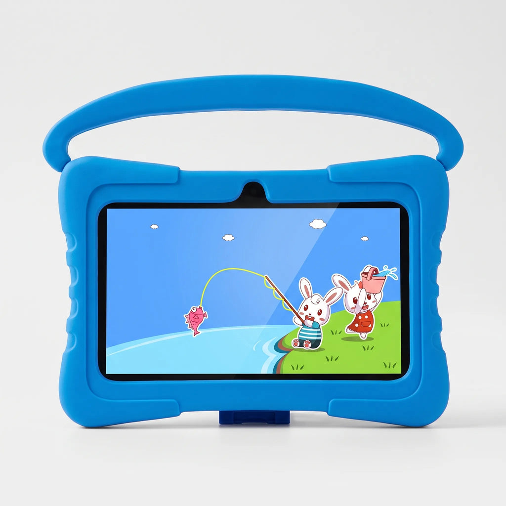 Kinder-Tablet | 7-Zoll Android-Tablet mit Silikon-Schutzhülle | WLAN-Tablet mit Tragegriff | Schmid