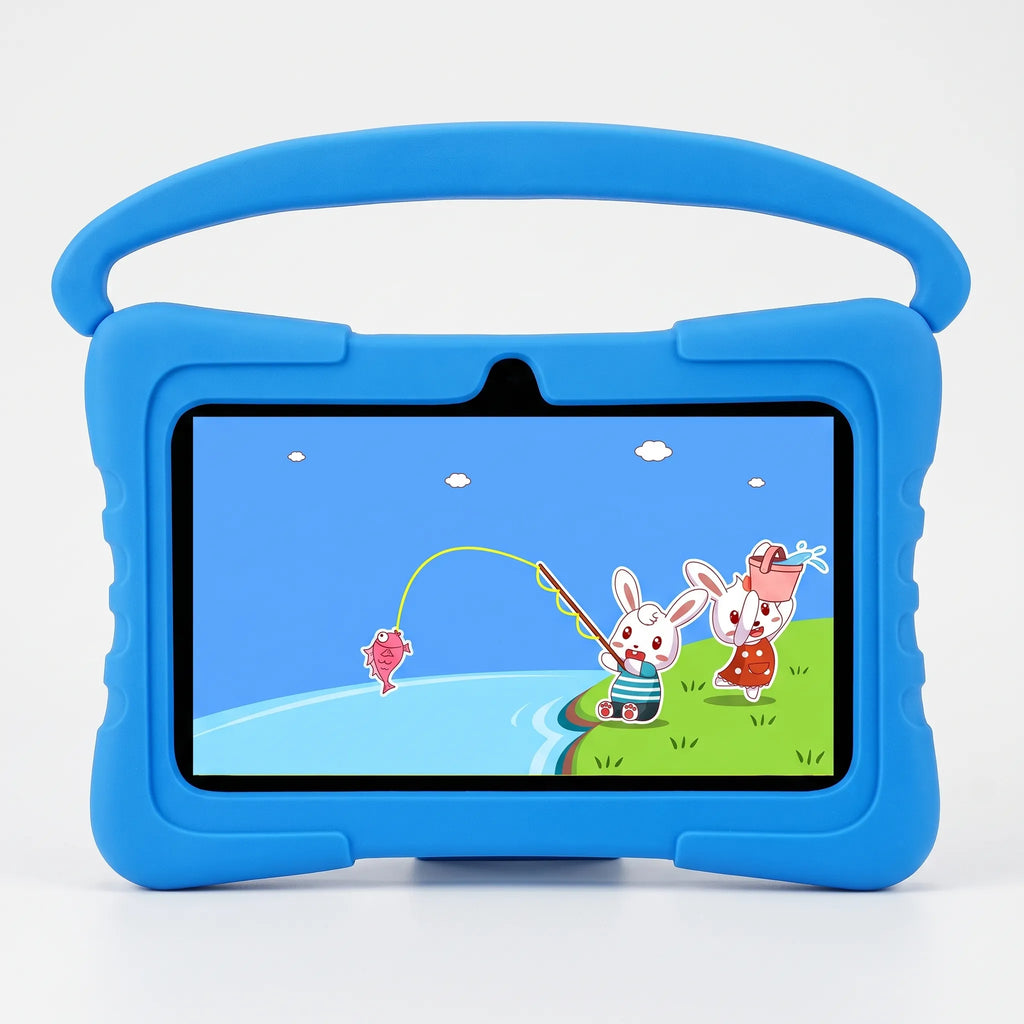 Kinder-Tablet | 7-Zoll Android-Tablet mit Silikon-Schutzhülle | WLAN-Tablet mit Tragegriff | Schmid