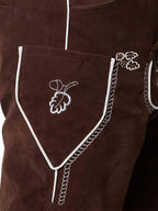 Herren Lederhosen aus Textilmaterial | Trachtenshorts mit Verstellbaren Trägern und Stickerei | Oktoberfest Bekleidung | Schmid