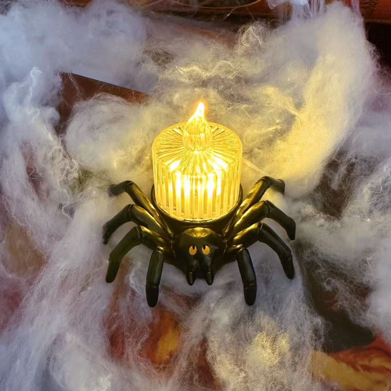 Halloween Spinnen Kerzenhalter aus Kunststoff | Freistehendes Deko Ornament | Tischdekoration für Saisonale Halloween Displays | Schmid