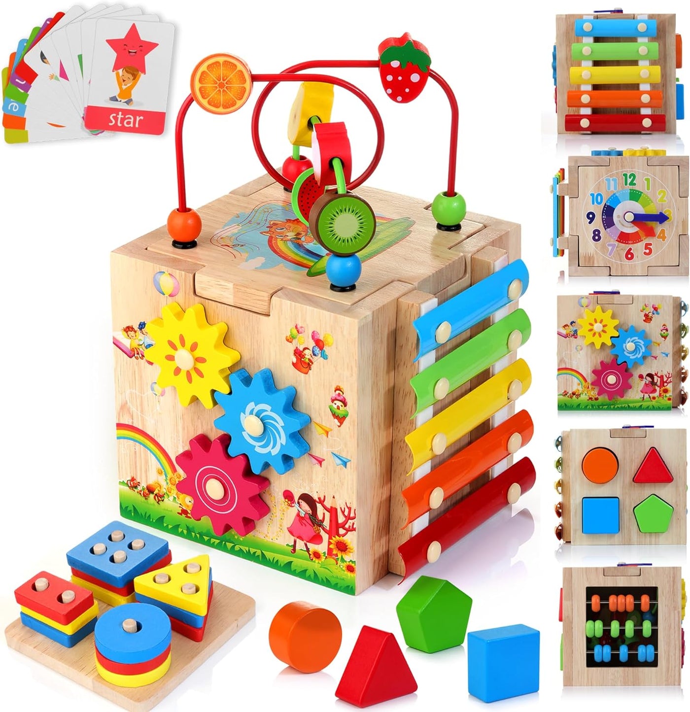 Educube 8-in-1 | montessori lernspielzeug aus holz für kleinkinder ab 18 monaten