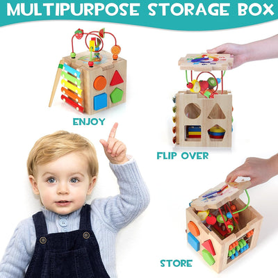 Educube 8-in-1 | montessori lernspielzeug aus holz für kleinkinder ab 18 monaten