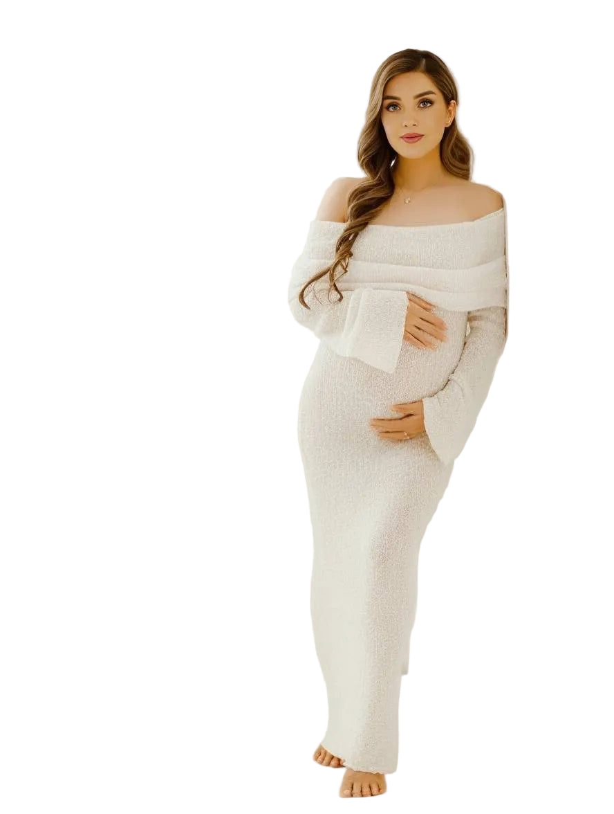 Schwangerschaftskleid - mit Off-Shoulder Design und langen Ärmeln