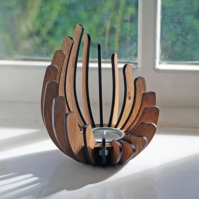 LumoLotus | Bohemian Holz-Lotus Kerzenhalter Für Stilvolle Inneneinrichtung