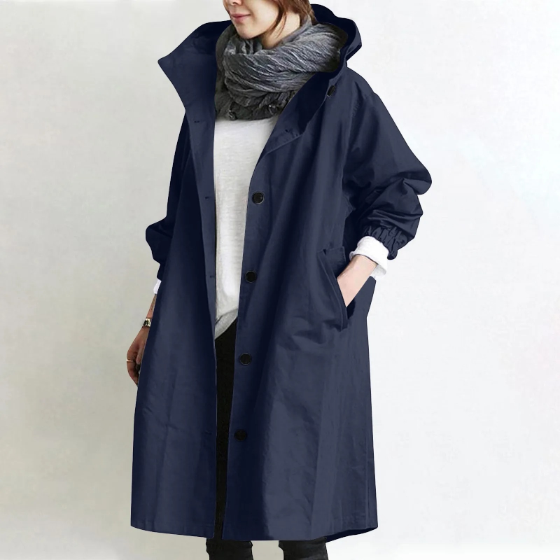 Damen Trenchcoat aus Baumwolle und Polyester | Oversize Langarm Mantel mit Seitentaschen | Alltag und Freizeit | Schmid