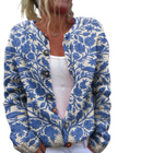 Damen Strickpullover aus Polyester | Rundhals Pullover mit Blumenmuster und Knopfleiste | Alltag und Freizeit | Schmid
