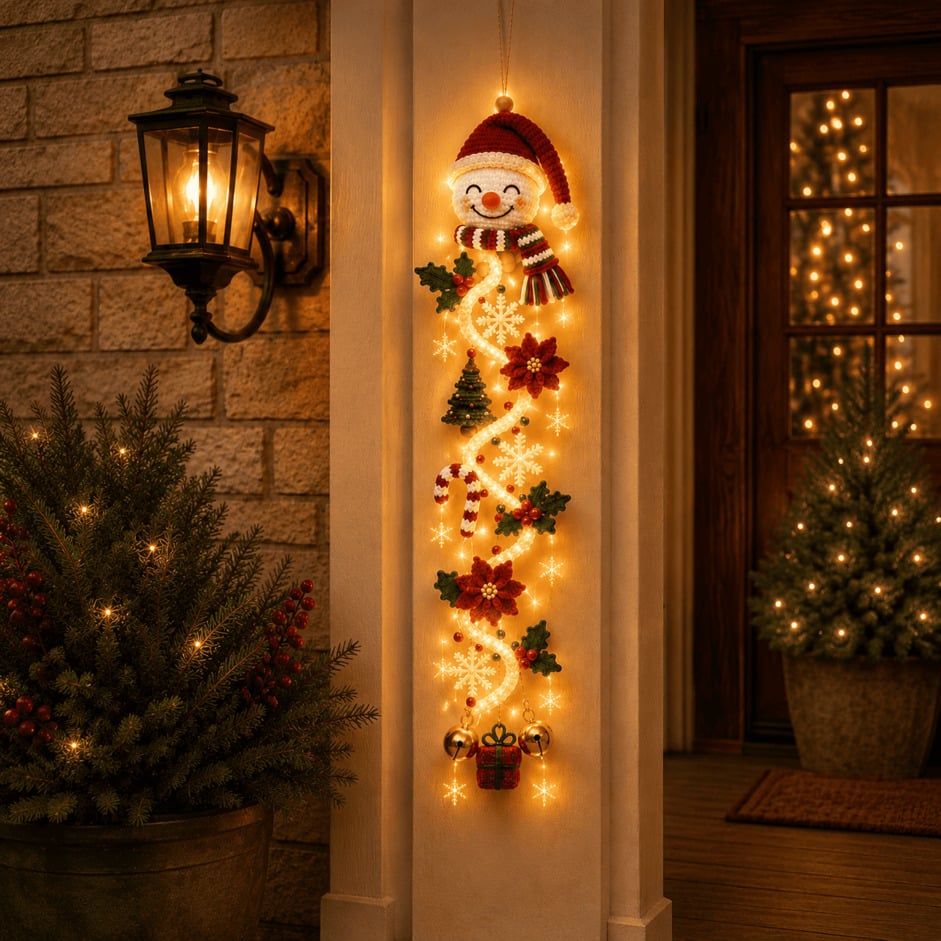 LED-Weihnachtshänger | Stoff- & Kunststoffkonstruktion mit Integrierter Beleuchtung | 50 cm Vertikale Dekoration für Türen & Wände | Schmid