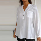 Damen Patchwork Oberteil aus Polyester | Stehkragen mit Dreiviertelärmeln | Freizeit Pullover mit Pailletten Details | Schmid