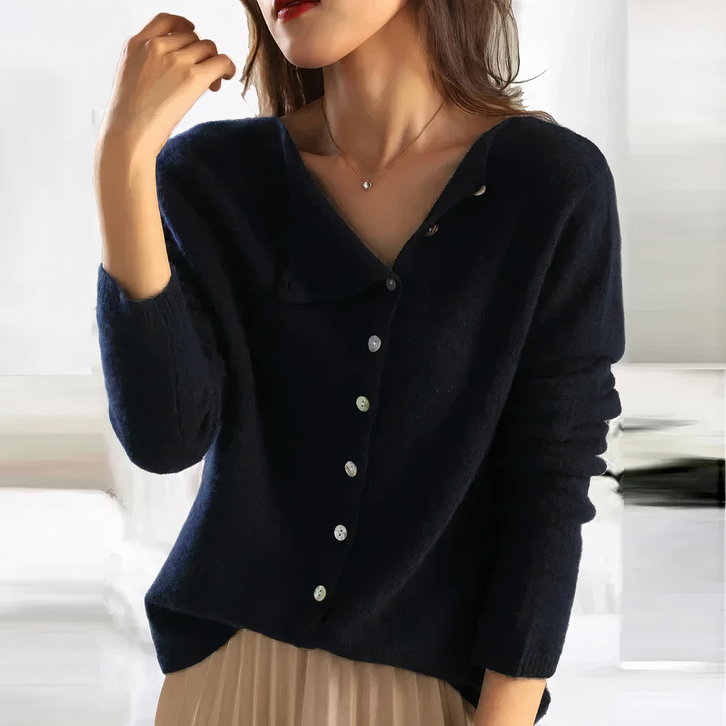 Damen Strickpullover – Asymmetrische Knopfleiste Und Lange Ärmel