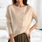 Damen Strickpullover – Asymmetrische Knopfleiste Und Lange Ärmel