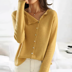 Damen Strickpullover – Asymmetrische Knopfleiste Und Lange Ärmel