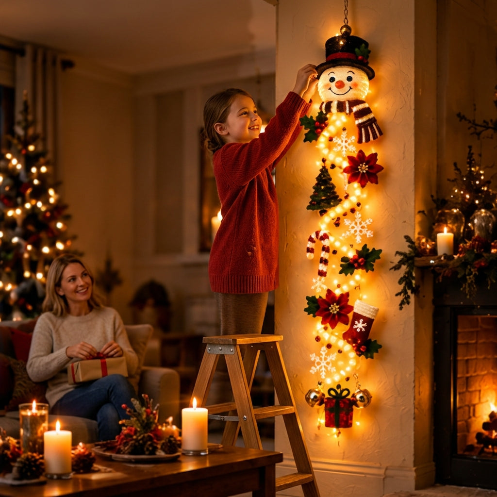LED-Weihnachtshänger | Stoff- & Kunststoffkonstruktion mit Integrierter Beleuchtung | 50 cm Vertikale Dekoration für Türen & Wände | Schmid