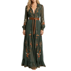 Maxikleid - mit Gürtel Langarmkleid mit bestickten Details