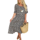 Damen Kleid | Rundhals Kleid mit Kurzen Ärmeln | Reguläre Passform aus Polyester für Alltag und Freizeit | Schmid